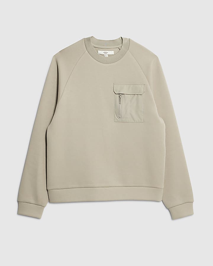 river island Beige Slim Fit Nylon Sweatshirt