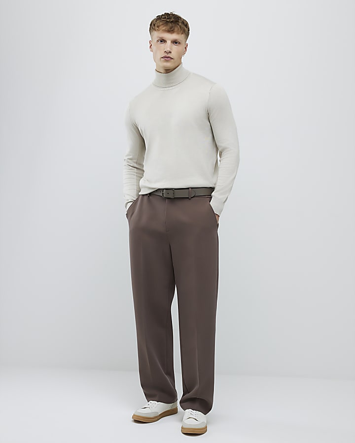 River Island Beige Slim Fit Roll Neck Jumper