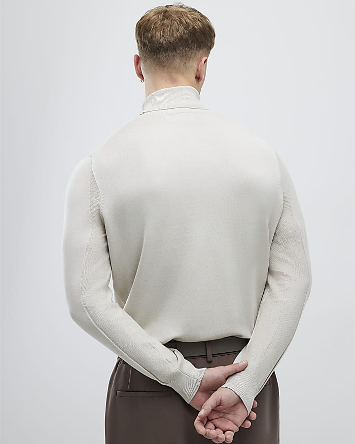 River Island Beige Slim Fit Roll Neck Jumper