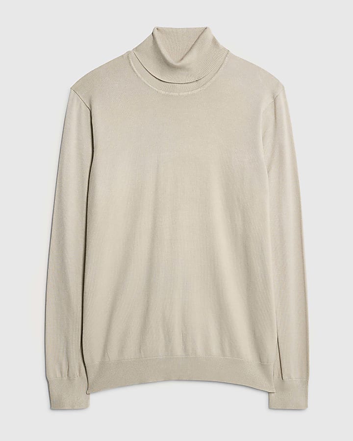 river island Beige Slim Fit Roll Neck Jumper