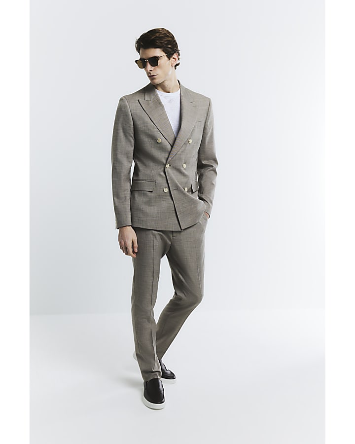 River Island Beige Slim Fit Sharkskin Suit Jacket