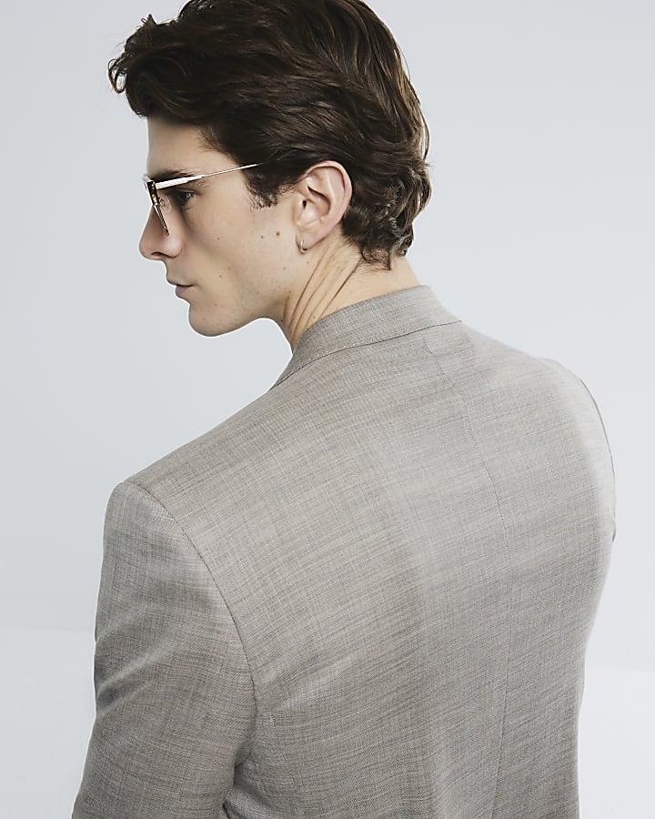 River Island Beige Slim Fit Sharkskin Suit Jacket