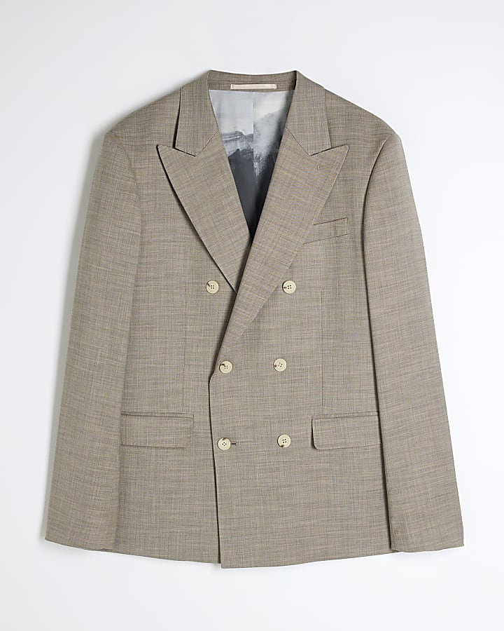 river island Beige Slim Fit Sharkskin Suit Jacket