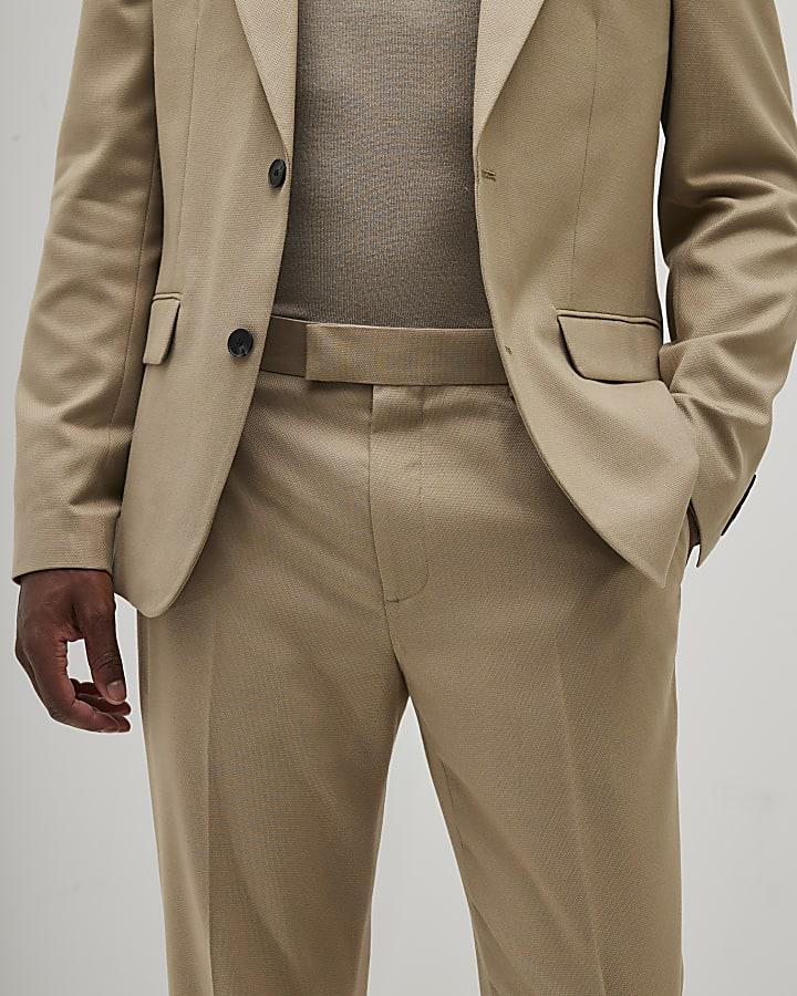 River Island Beige Slim Fit Texture Suit Trousers