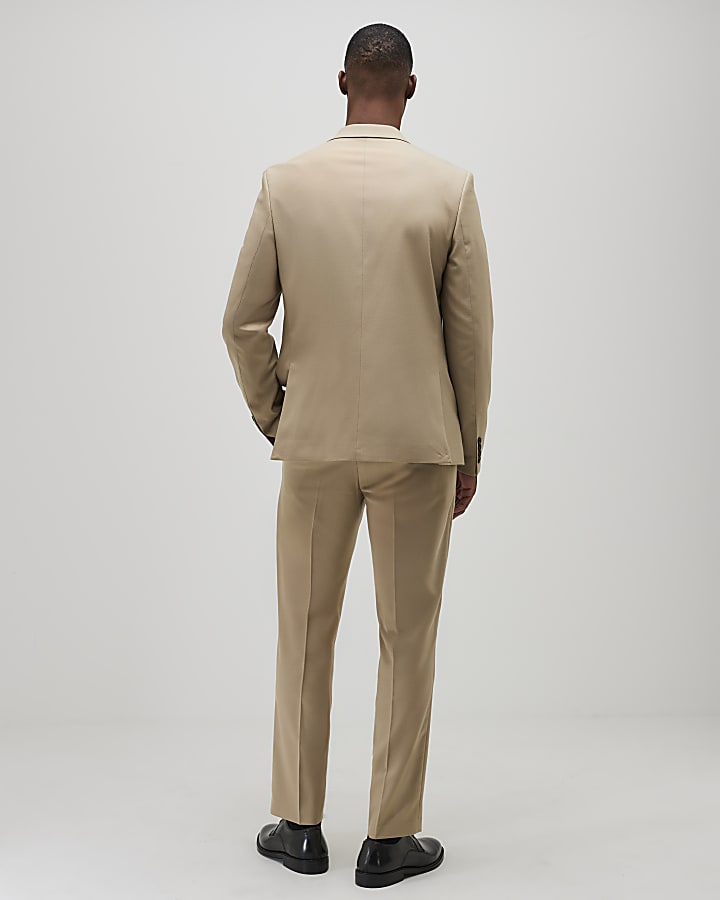 River Island Beige Slim Fit Texture Suit Trousers