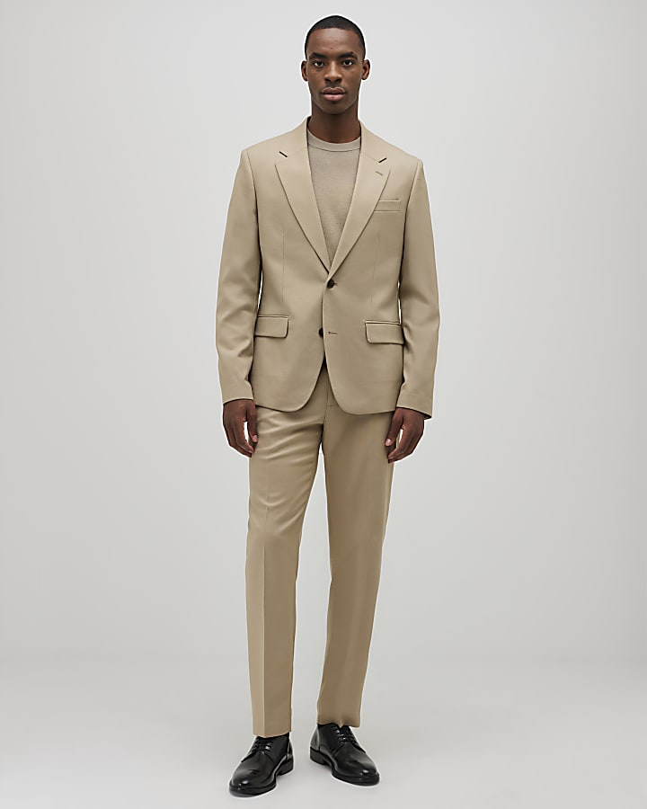 River Island Beige Slim Fit Textured Suit Jacket