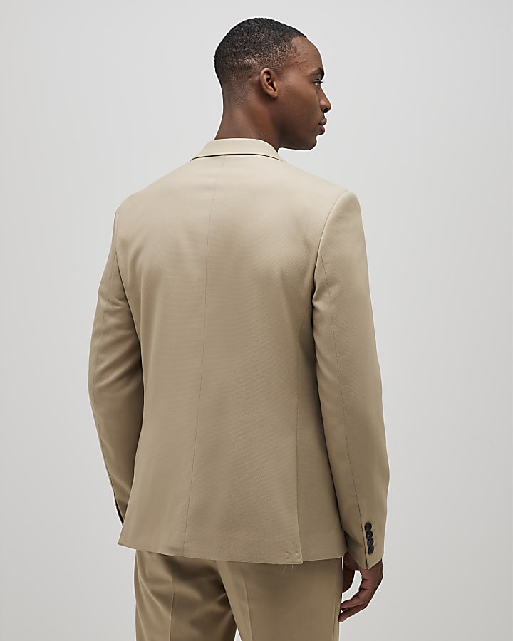 River Island Beige Slim Fit Textured Suit Jacket