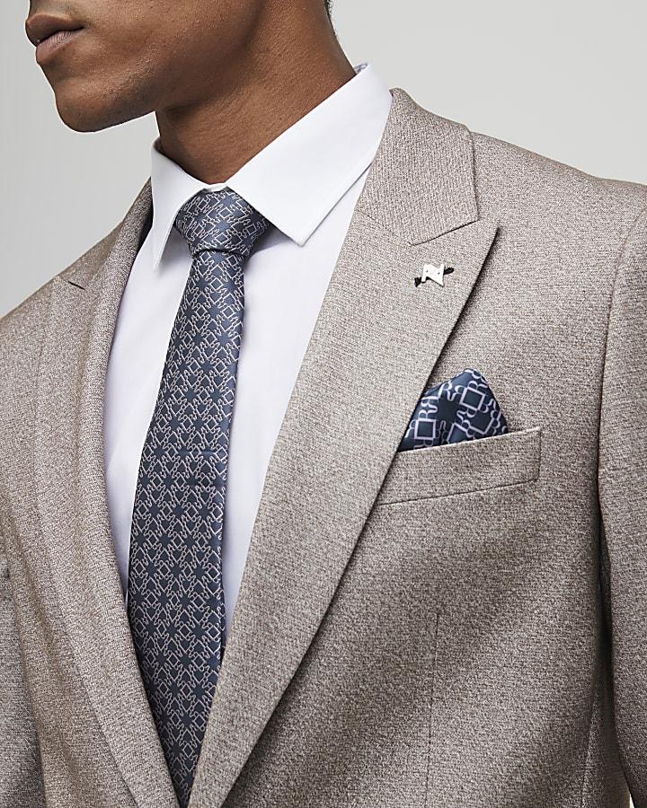 River Island Beige Slim Fit Textured Suit Jacket