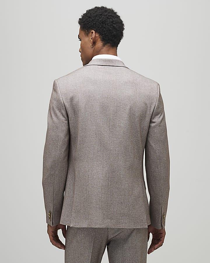 River Island Beige Slim Fit Textured Suit Jacket