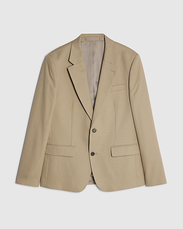 river island Beige Slim Fit Textured Suit Jacket