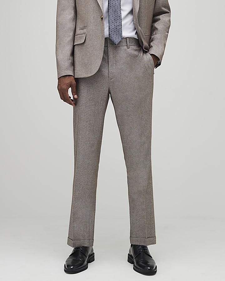 River Island Beige Slim Fit Textured Trousers