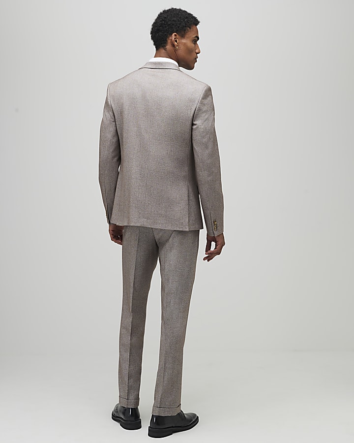 River Island Beige Slim Fit Textured Trousers