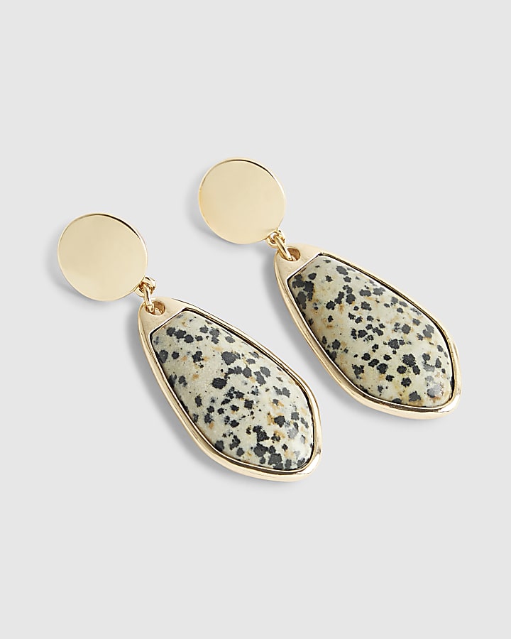 River Island Beige Spot Print Drop Earrings