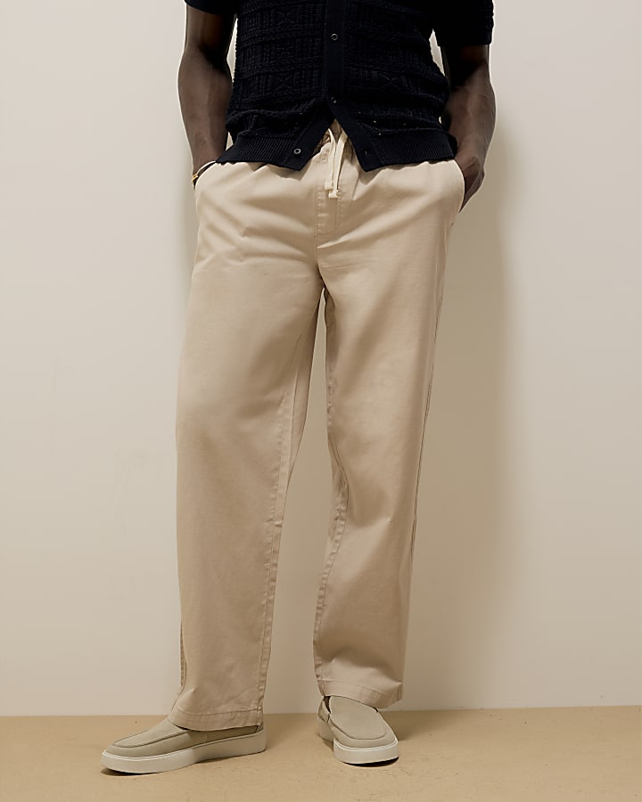 River Island Beige Straight Fit Pull On Trousers