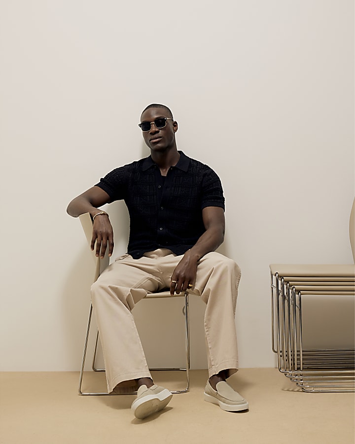River Island Beige Straight Fit Pull On Trousers