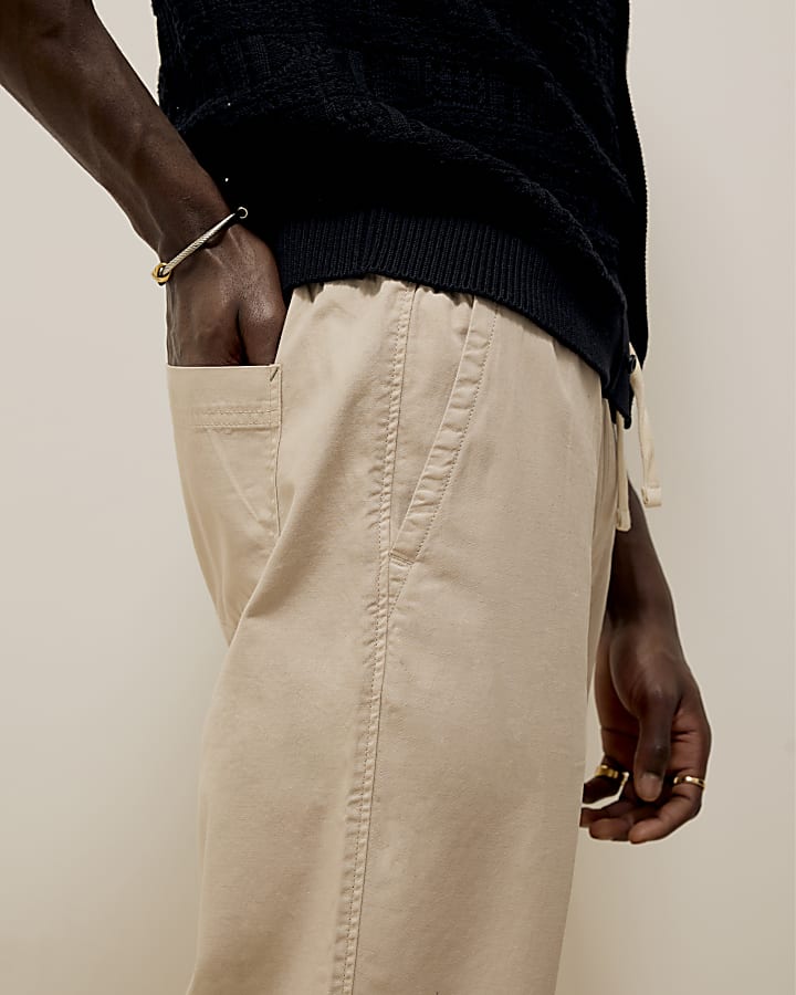 River Island Beige Straight Fit Pull On Trousers