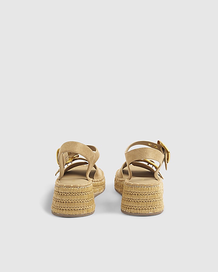 River Island Beige Strap Buckle Wedge Sandals