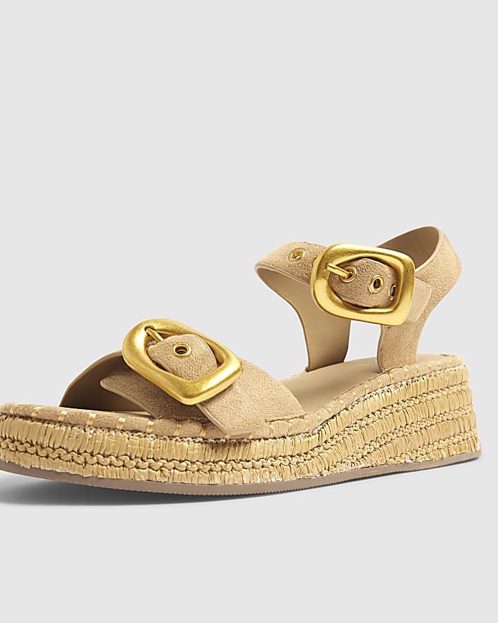 river island Beige Strap Buckle Wedge Sandals