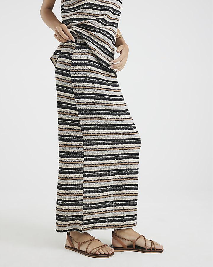 River Island Beige Stripe Metallic Midi Skirt