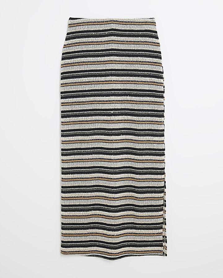 river island Beige Stripe Metallic Midi Skirt