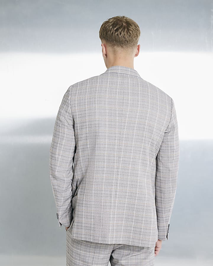River Island Beige Tailored Fit Check Suit Jacket
