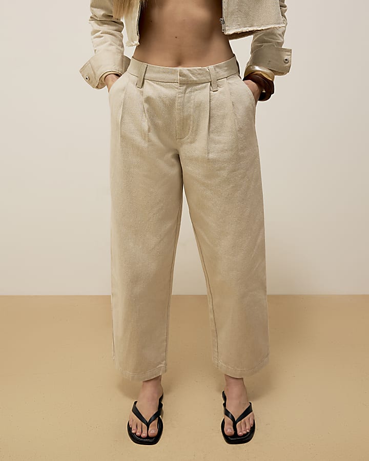 River Island Beige Tailored Tapered Jeans
