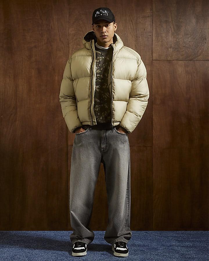 River Island Beige Taped Fit Puffer Jacket