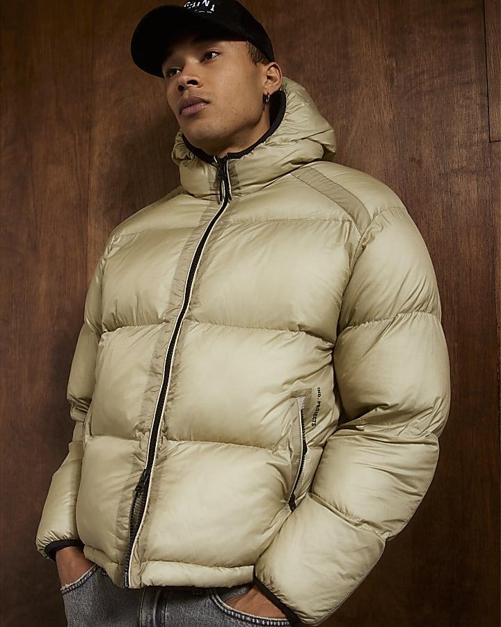 River Island Beige Taped Fit Puffer Jacket