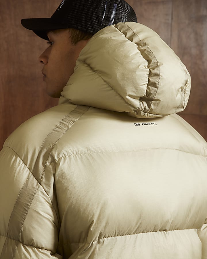 River Island Beige Taped Fit Puffer Jacket