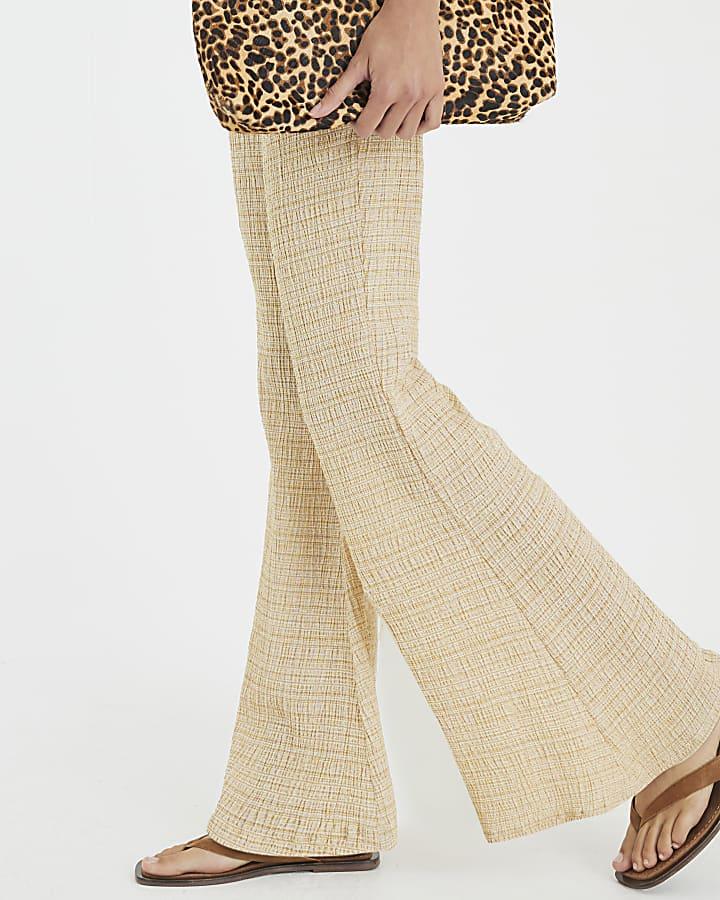 River Island Beige Textured Wide Leg Trousers