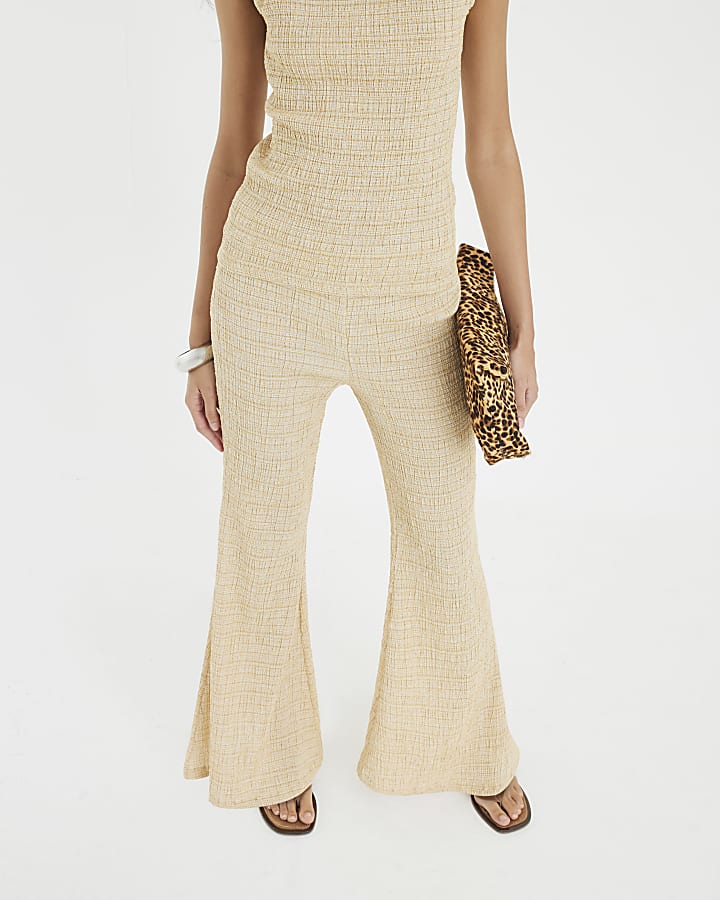 River Island Beige Textured Wide Leg Trousers