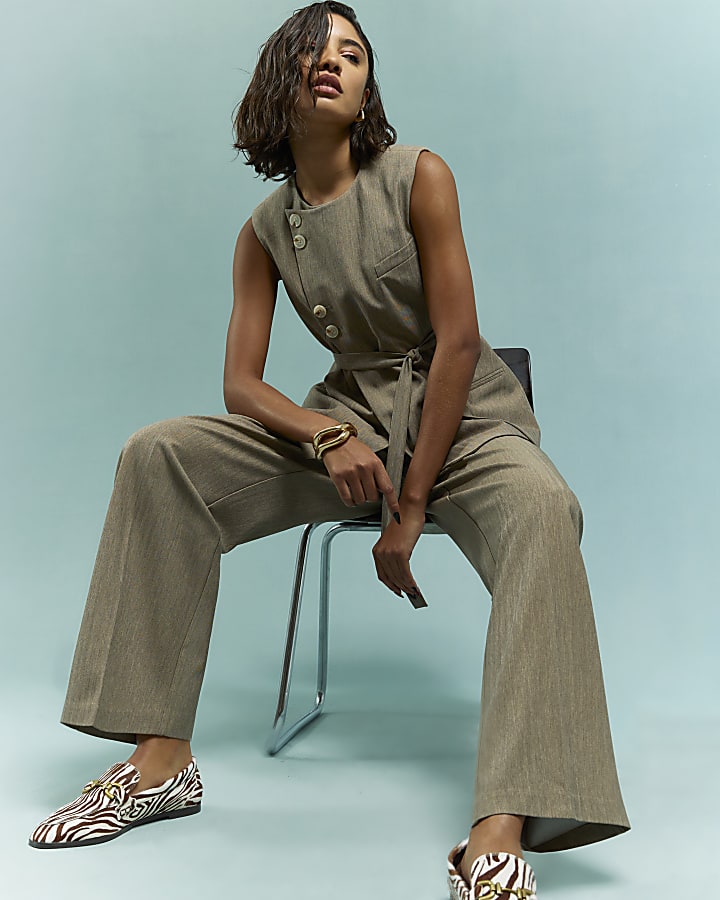 River Island Beige Tie Detail Trousers