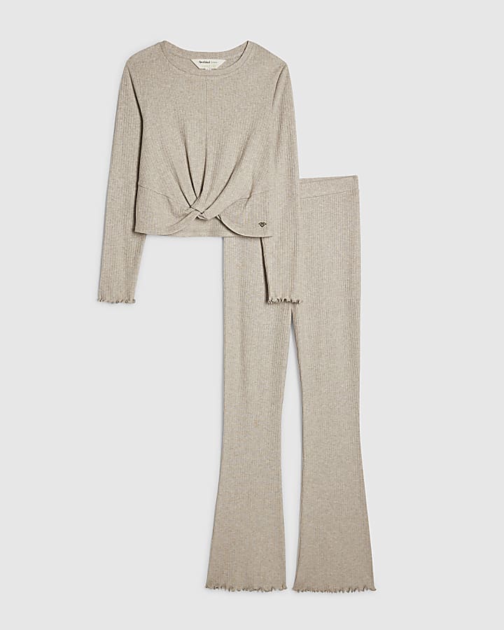 river island Beige Twist Top Loungewear Set