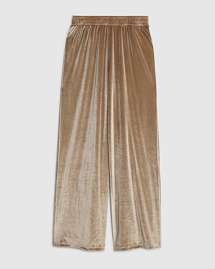 river island Beige Velvet Wide Leg Joggers