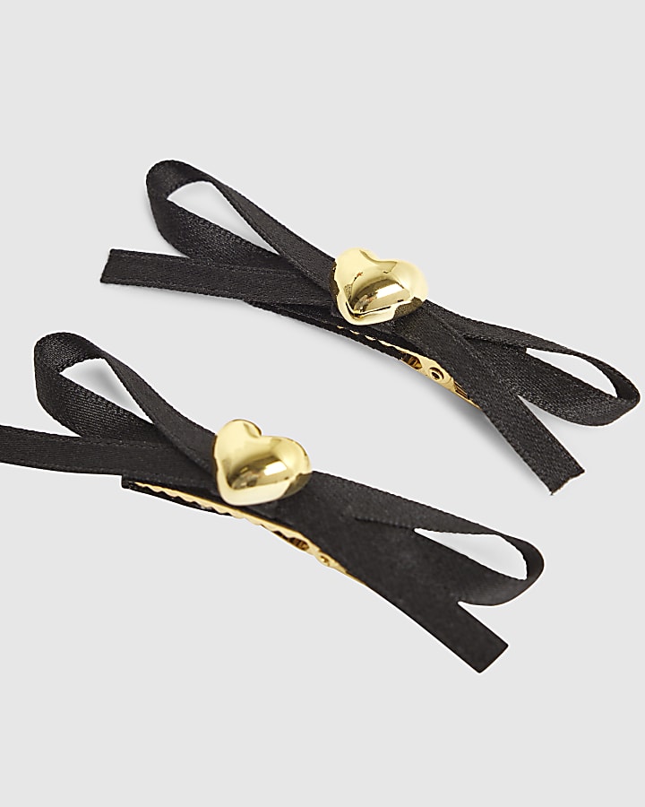 River Island Black 2 Pack Bow Ribbon Hair Clips