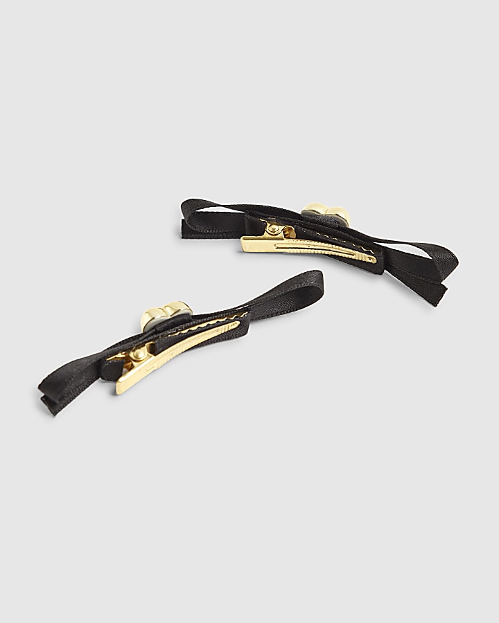 River Island Black 2 Pack Bow Ribbon Hair Clips