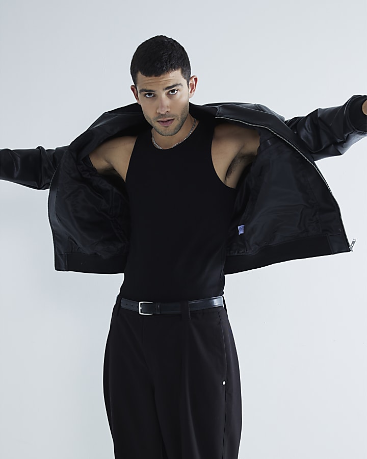 River Island Black 2 Pack Muscle Fit Ribbed Vest