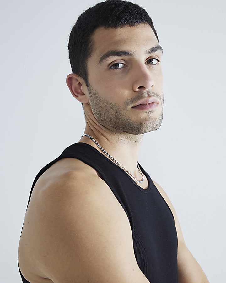 River Island Black 2 Pack Muscle Fit Ribbed Vest