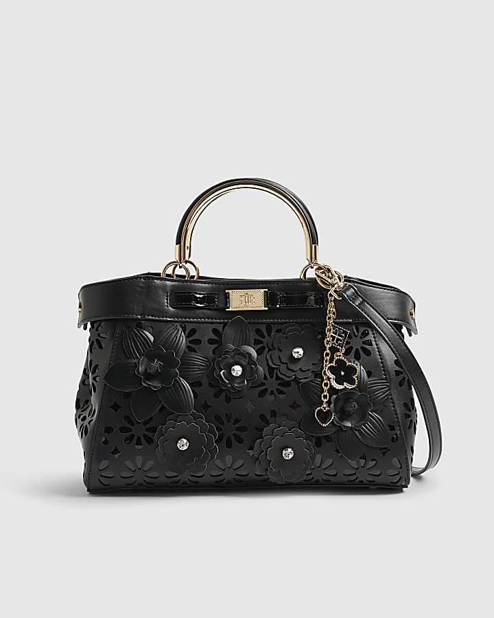 River Island Black 3D Floral Laser Cut Tote Bag