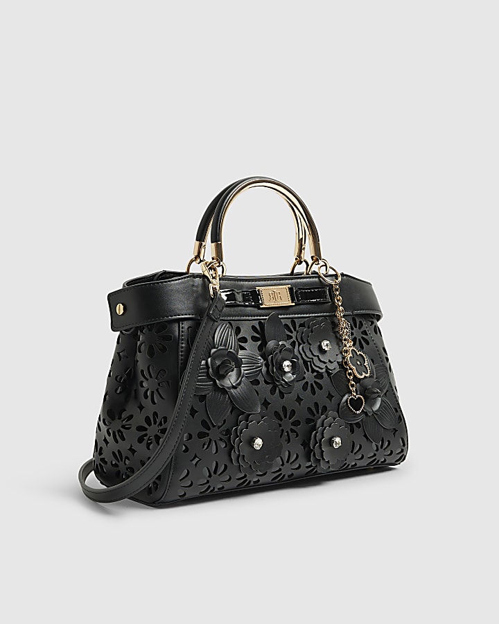 River Island Black 3D Floral Laser Cut Tote Bag