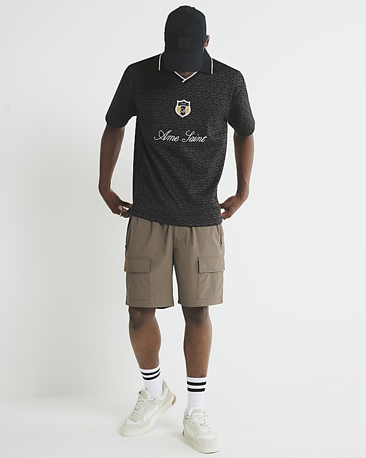River Island Black Ame Saint Football Polo Shirt
