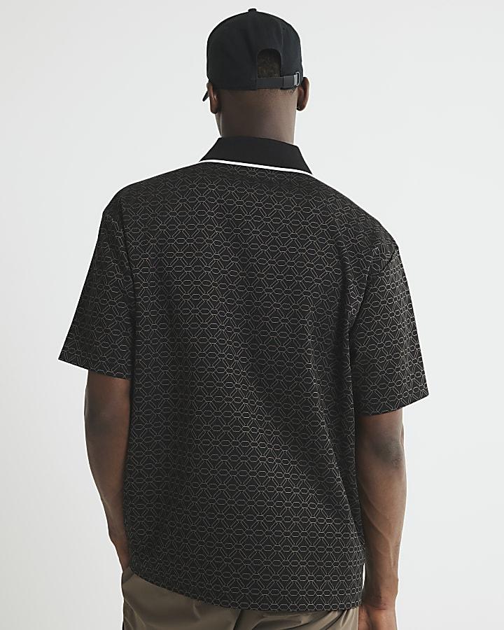 River Island Black Ame Saint Football Polo Shirt