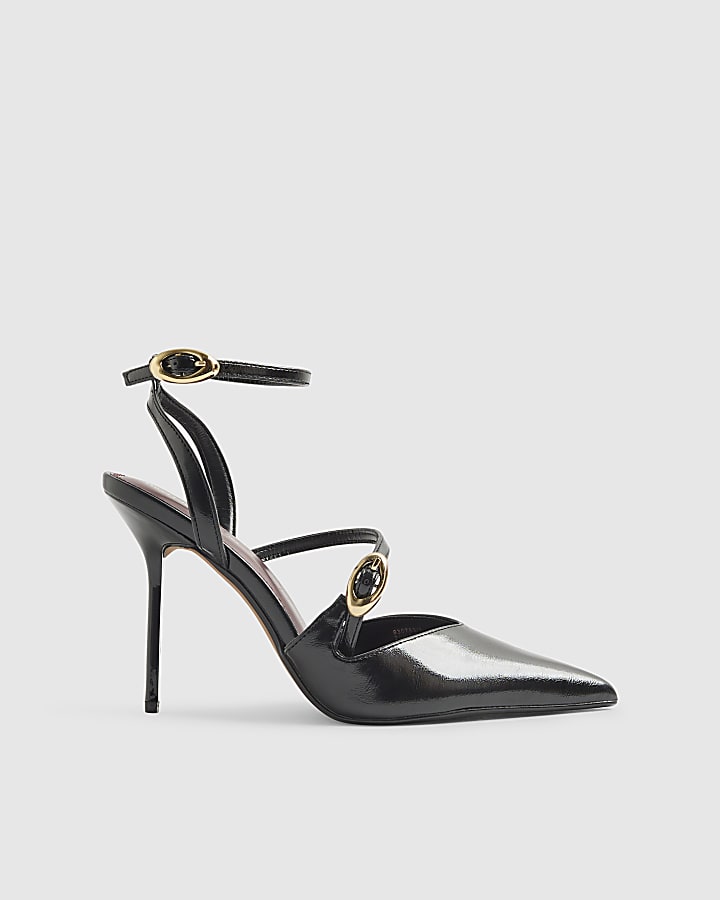 River Island Black Asymmetric Strap Court Heels