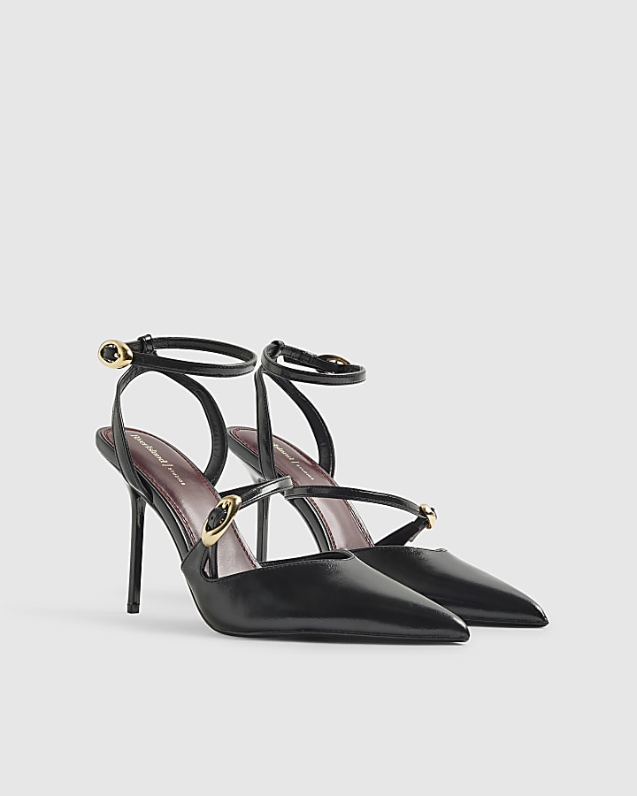 River Island Black Asymmetric Strap Court Heels