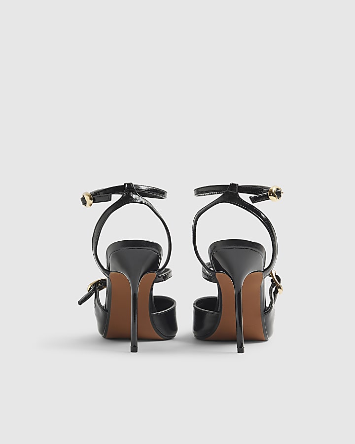 River Island Black Asymmetric Strap Court Heels