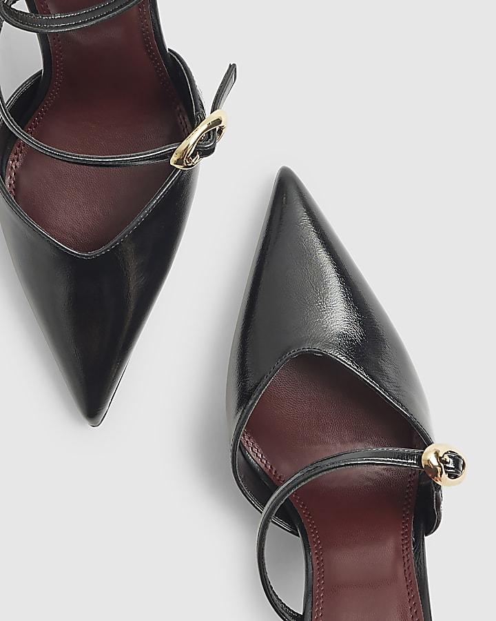 river island Black Asymmetric Strap Court Heels