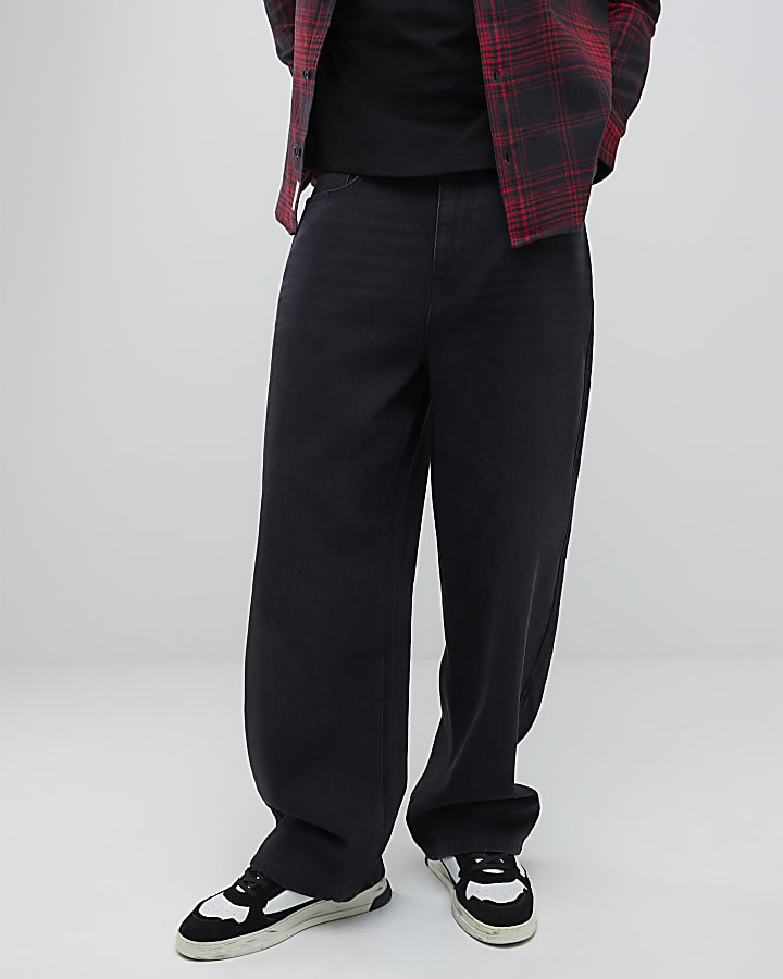 River Island Black Baggy Fit Washed Jeans
