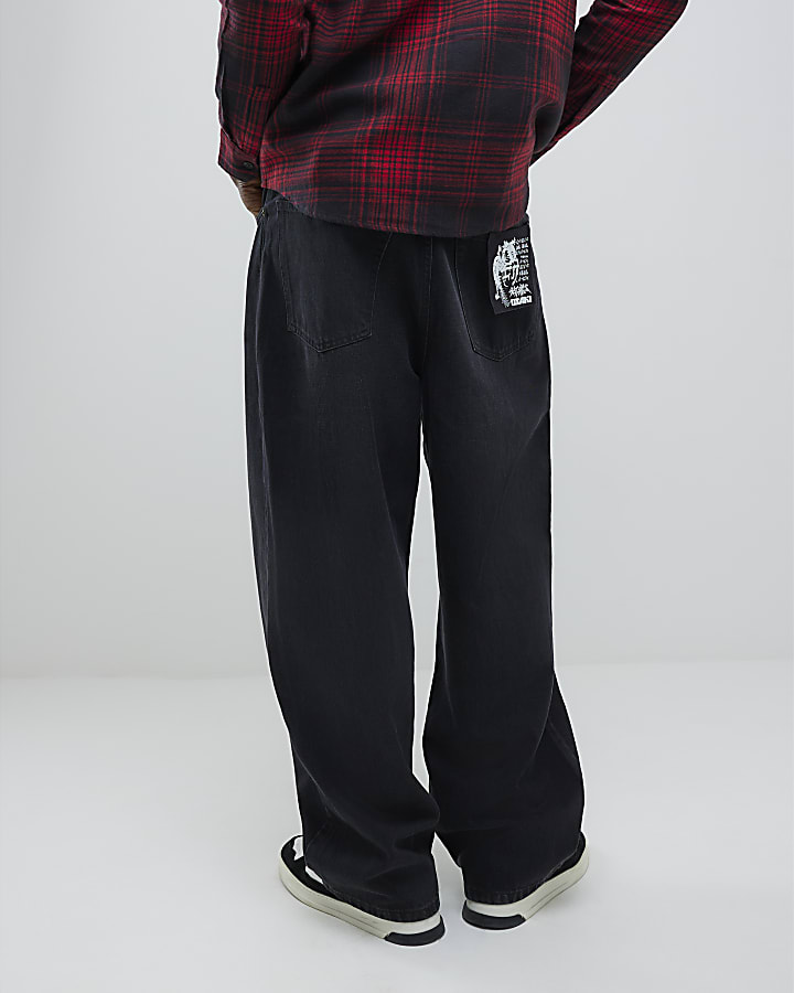 River Island Black Baggy Fit Washed Jeans