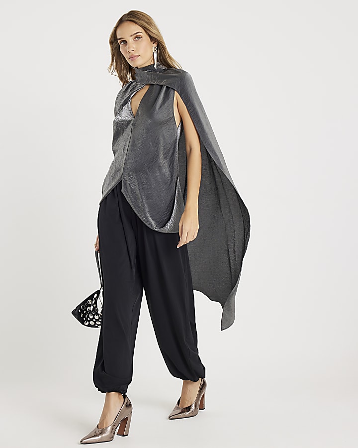 River Island Black Barrel Leg Trousers