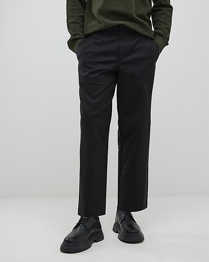 River Island Black Barrell Leg Chino Trousers